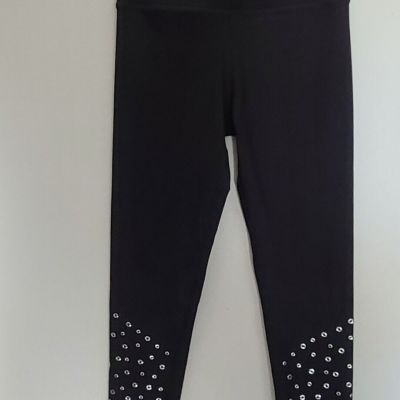 S5 Soul Women's Cropped Leggings Size S Silver Metallic Loop Detail Black